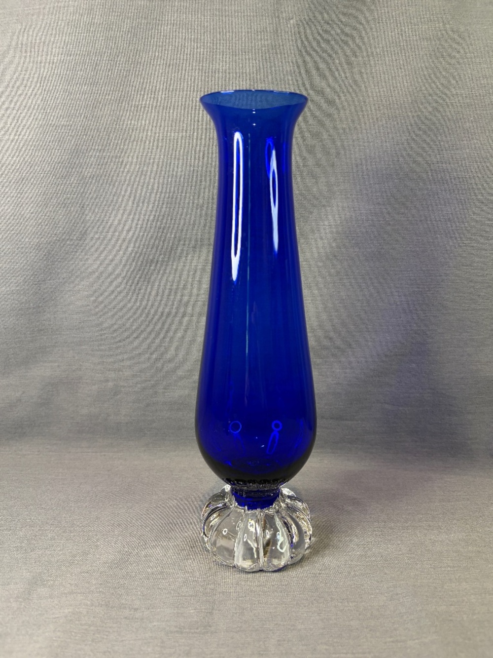 Vintage Cobalt Blue Vase Clear Ruffled Bubble Base Swedish?